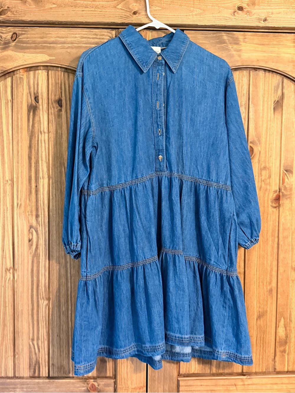 Anthropologie Blue Denim Tiered Shirt Dress